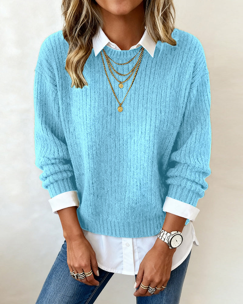Felicity – Ribbed Knit Jumper with Shirt Detail