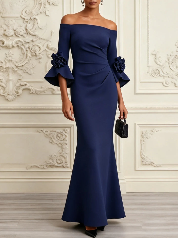 Molly – Off-Shoulder Mermaid Gown with Floral Sleeves