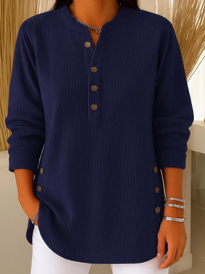Georgina – Ribbed Henley Button Top