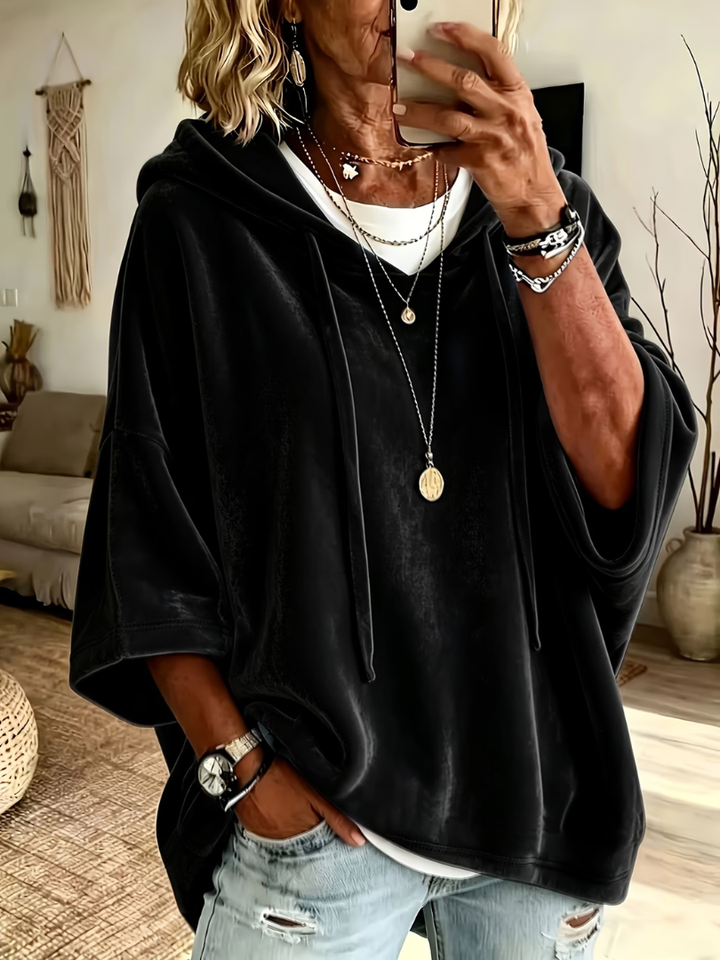 Aileen – Oversized Velour-Look Hooded Top