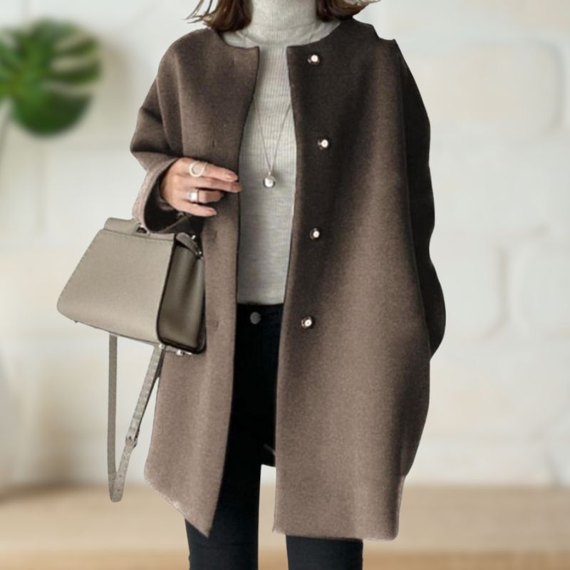 Cheryl – Mid-Length Collarless Button Coat