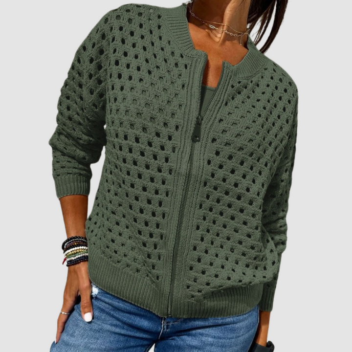 Octavia – Hollow Knit Zip-Up Cardigan