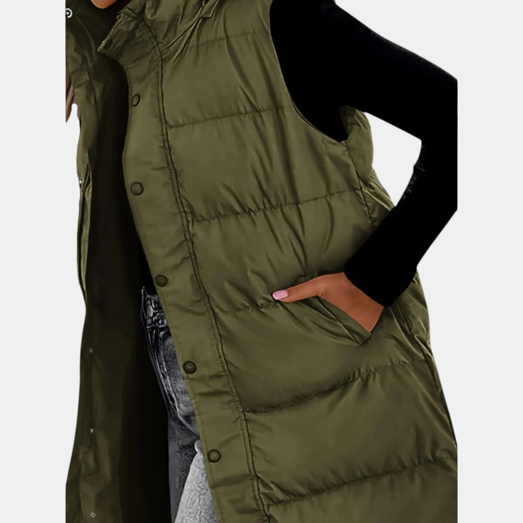 Vera – Longline Hooded Quilted Puffer Waistcoat