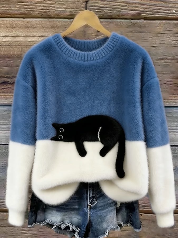 Roseanne – Cat Graphic Colour Block Jumper