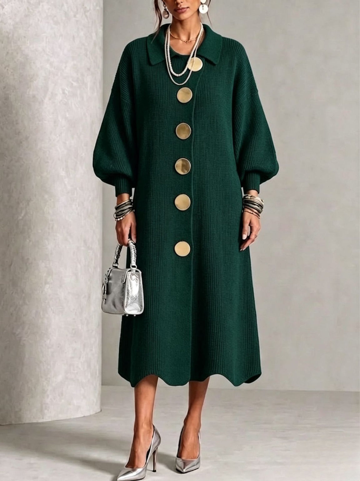 Audrey – Knit Button-Down Midi Dress