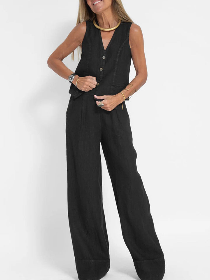 Cristina | Buttoned Vest and Wide-Leg Trousers Set