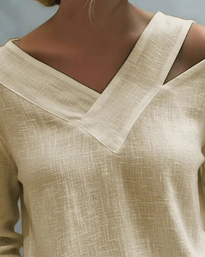 Vera – Off-Shoulder V-Neck Linen-Look Top