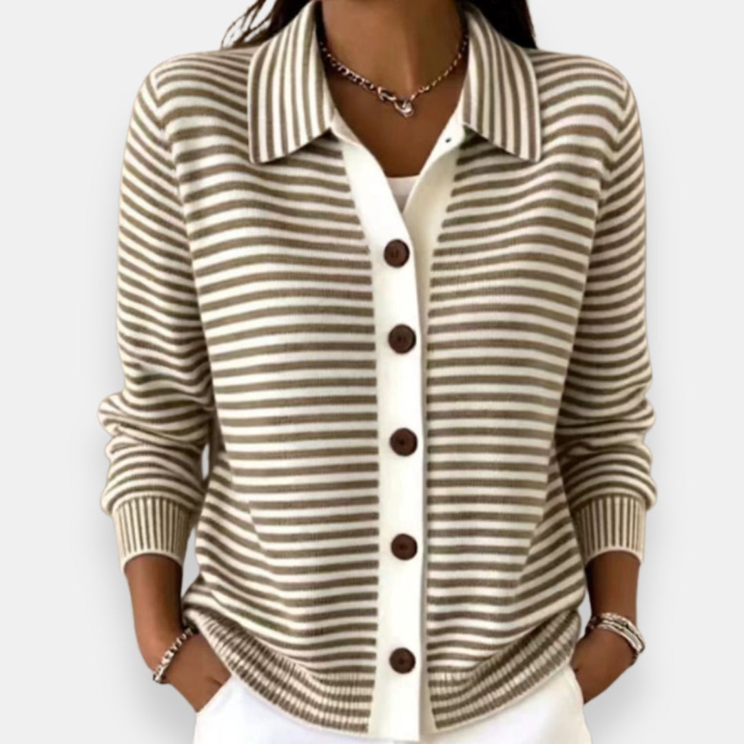 Cheryl – Striped Collared Button-Down Cardigan