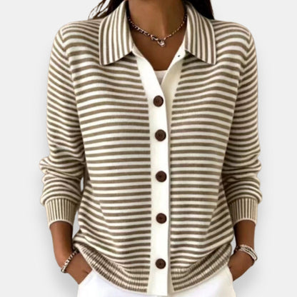 Cheryl – Striped Collared Button-Down Cardigan