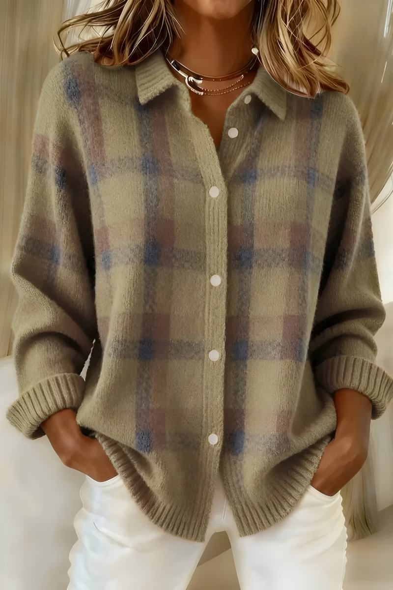 Sheena – Cosy Check Button-Up Cardigan