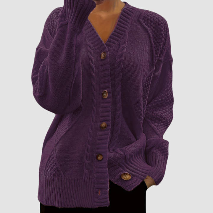 Carole – Cable Knit Button-Front Cardigan