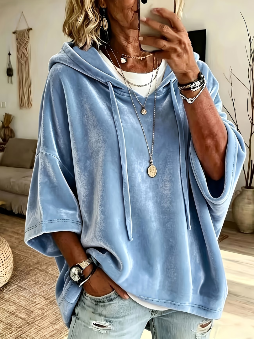 Aileen – Oversized Velour-Look Hooded Top