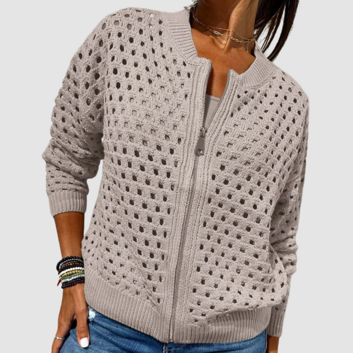 Octavia – Hollow Knit Zip-Up Cardigan