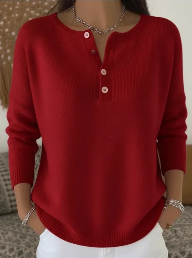 Marjorie – Henley Knit Button Jumper
