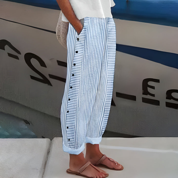 Hilary – Striped Straight-Leg Trousers with Side Pockets