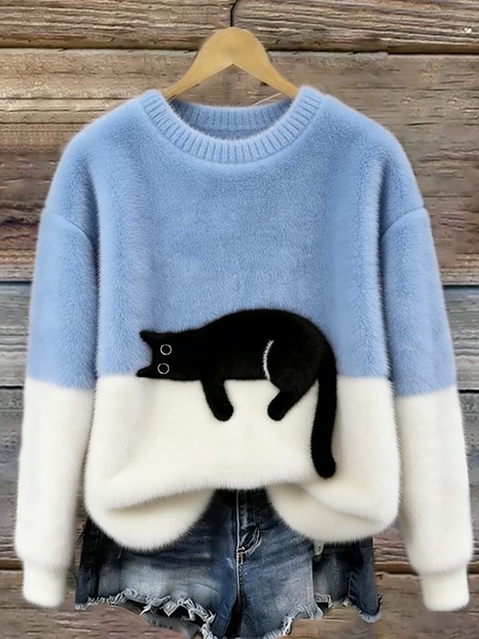Roseanne – Cat Graphic Colour Block Jumper