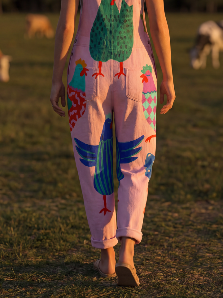 Danna | Hen-Print Dungarees