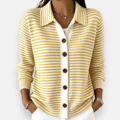 Cheryl – Striped Collared Button-Down Cardigan
