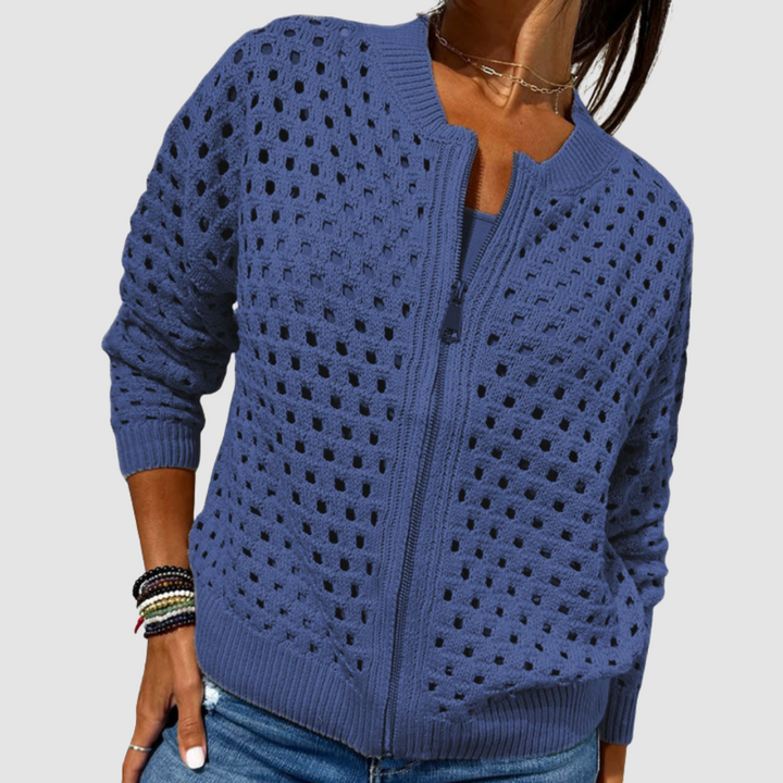Octavia – Hollow Knit Zip-Up Cardigan