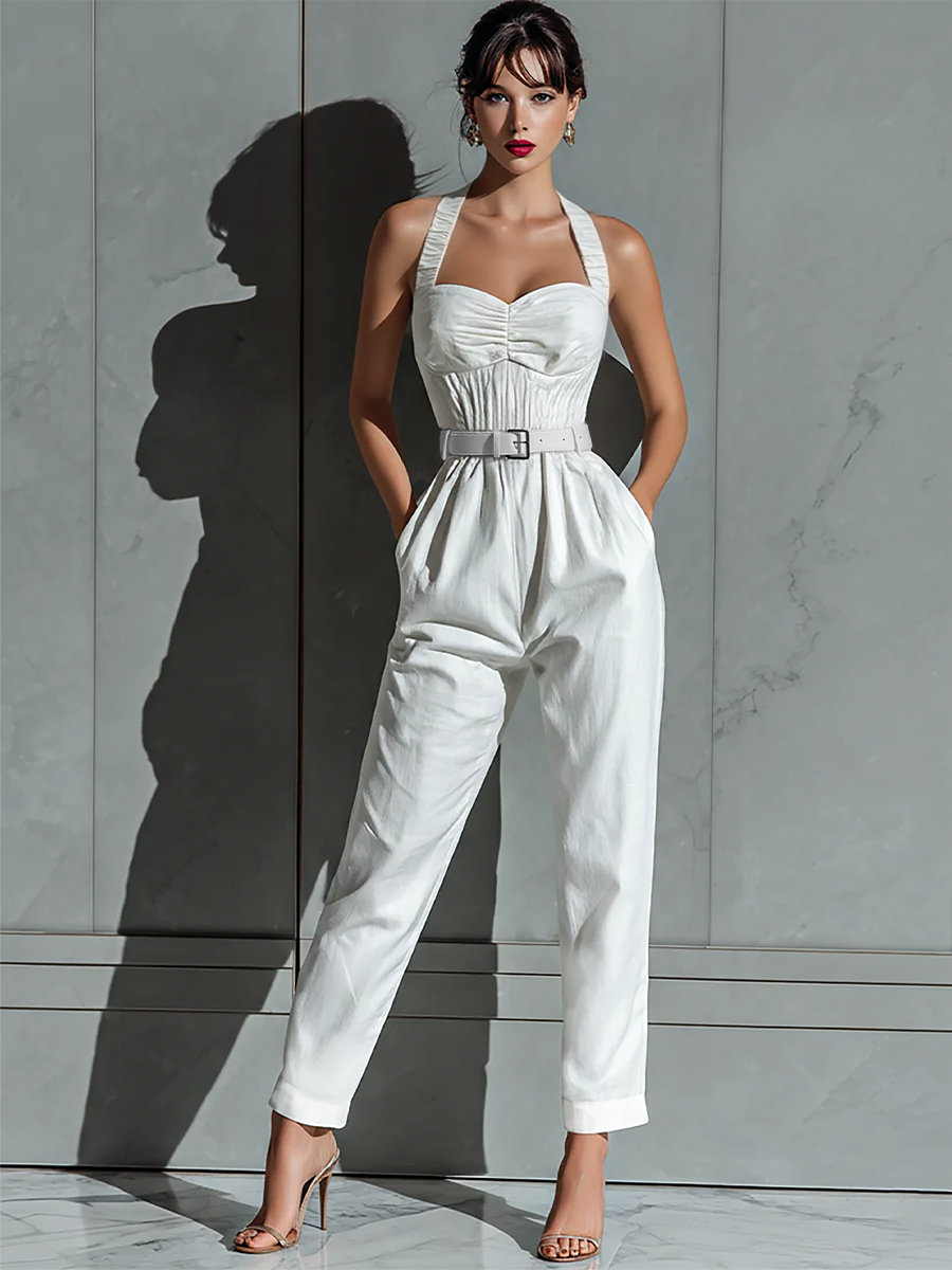 Maxine – Halter Neck Belted Tailored Jumpsuit