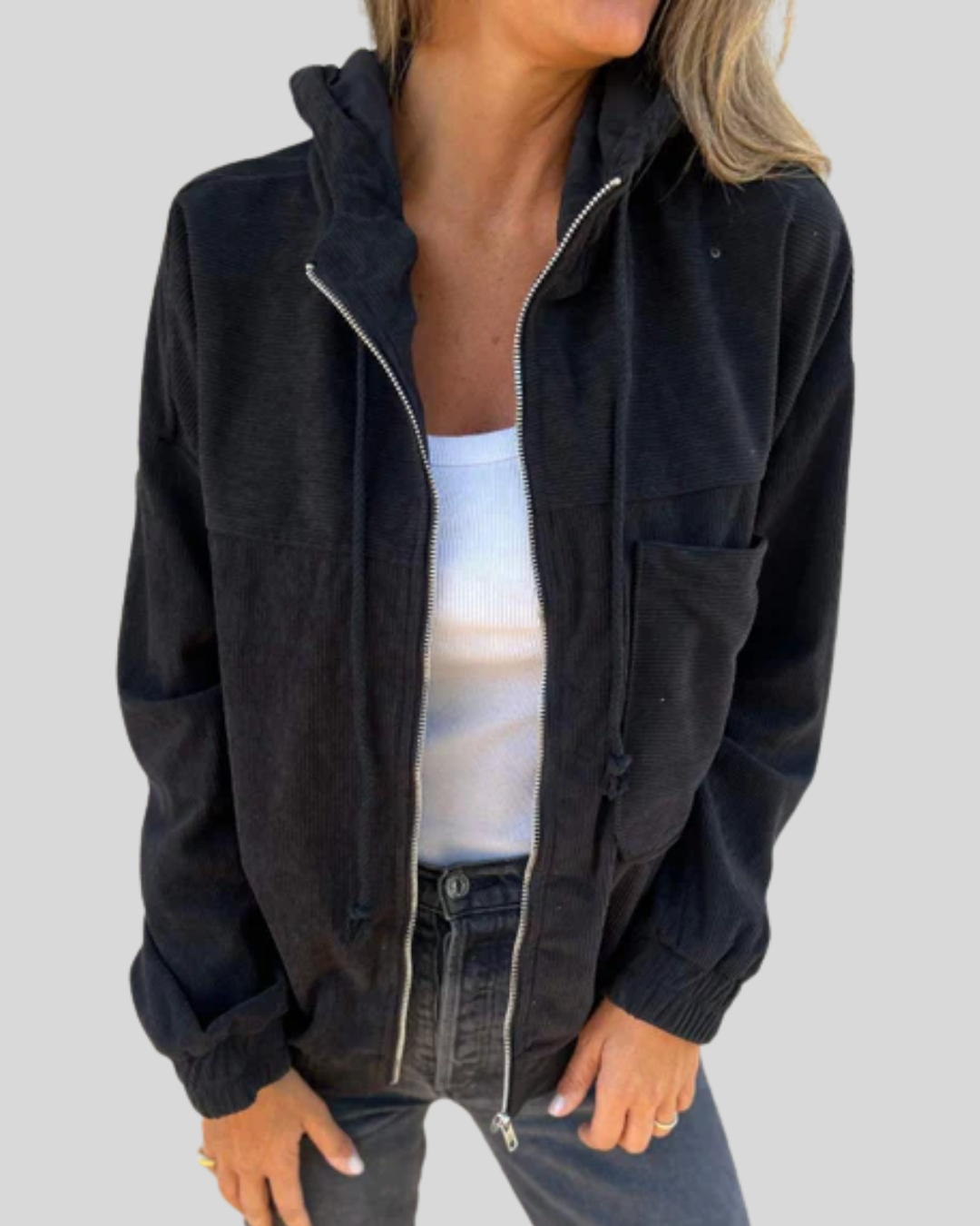 Janet – Corduroy Zip-Up Hooded Jacket