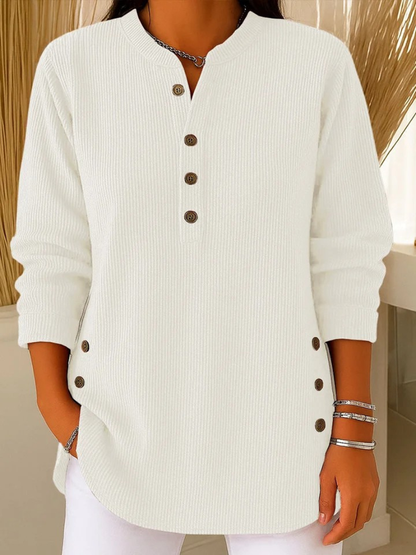 Georgina – Ribbed Henley Button Top