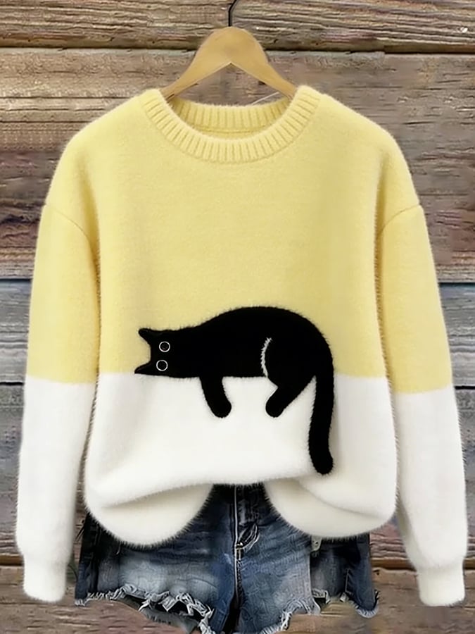 Roseanne – Cat Graphic Colour Block Jumper