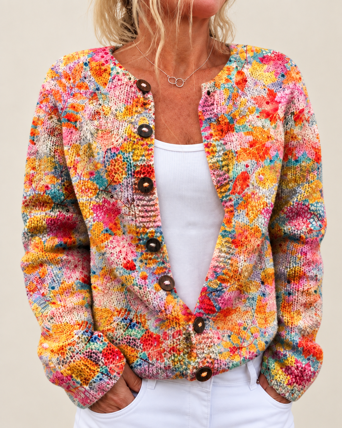 Maud – Printed Open-Front Knit Cardigan