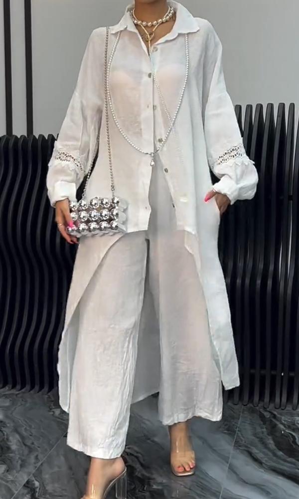 Jessamy – Linen-Look Longline Shirt and Wide-Leg Set