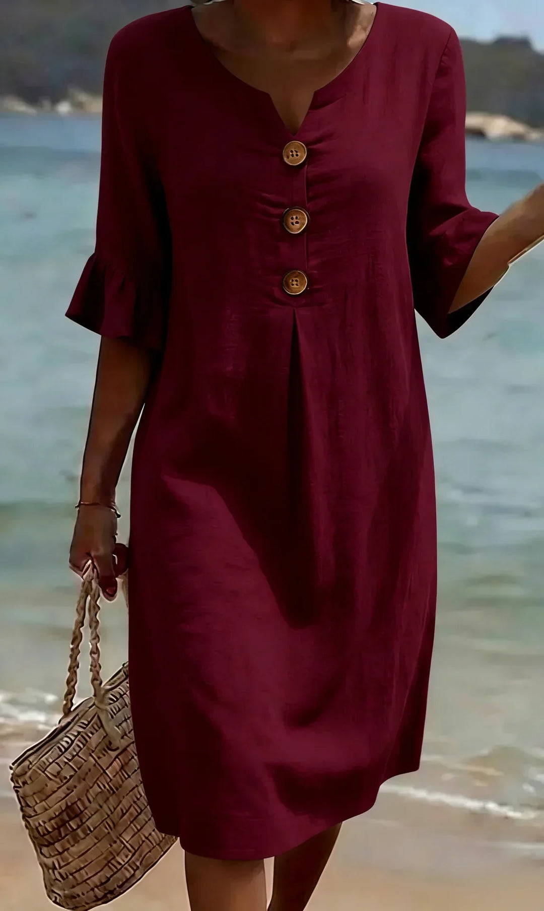 Paulina – Linen-Look Button-Front Midi Dress