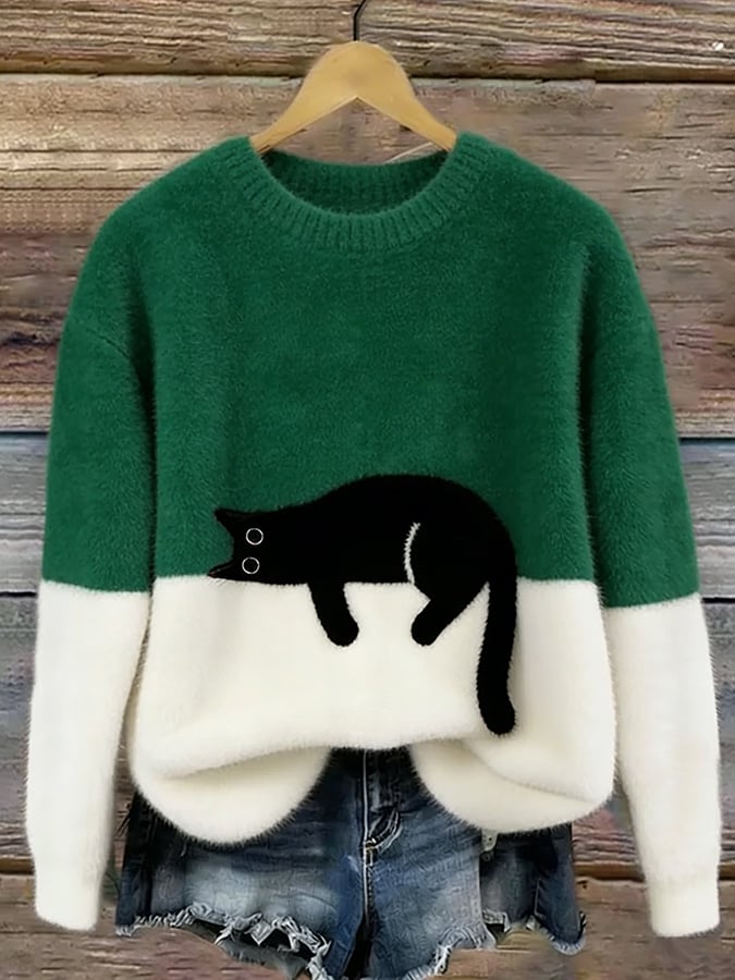 Roseanne – Cat Graphic Colour Block Jumper