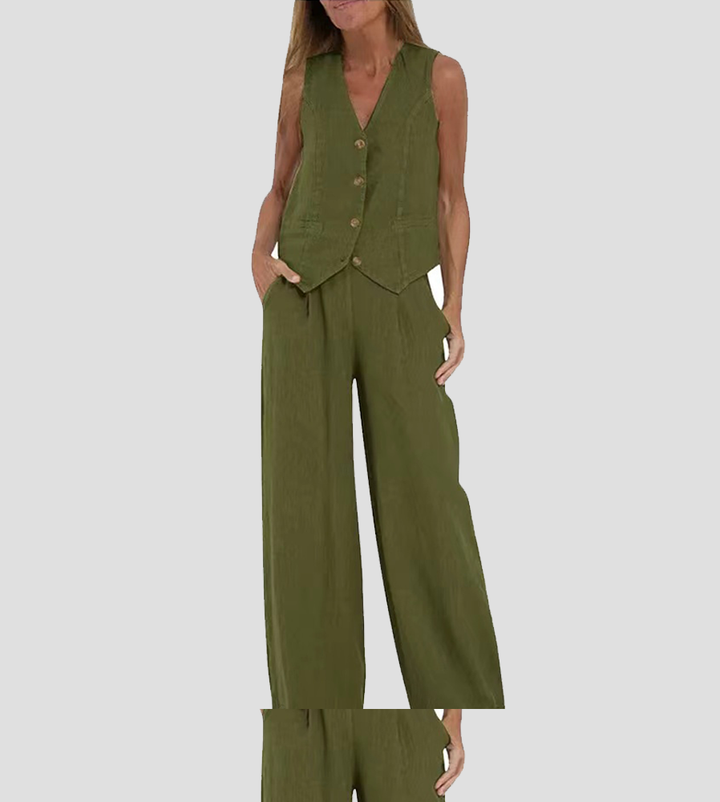 Cristina | Buttoned Vest and Wide-Leg Trousers Set