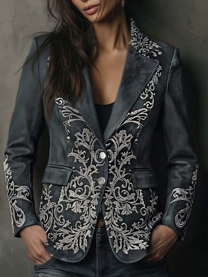 Irene – Embossed Floral Tailored Blazer