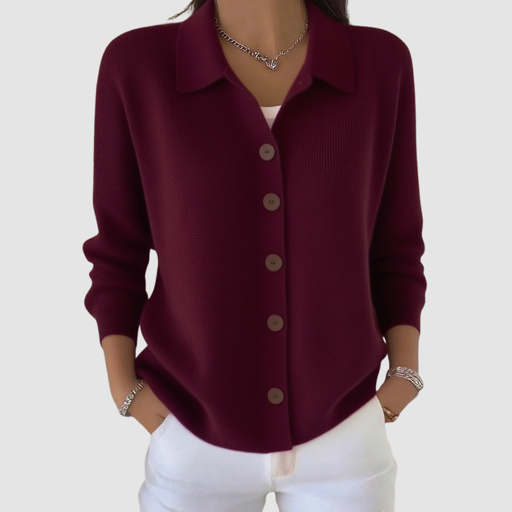 Lettice – Button-Up Knit Cardigan with Collar