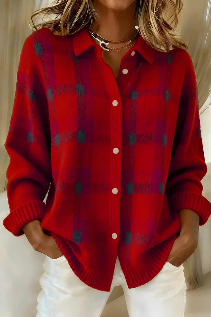 Sheena – Cosy Check Button-Up Cardigan