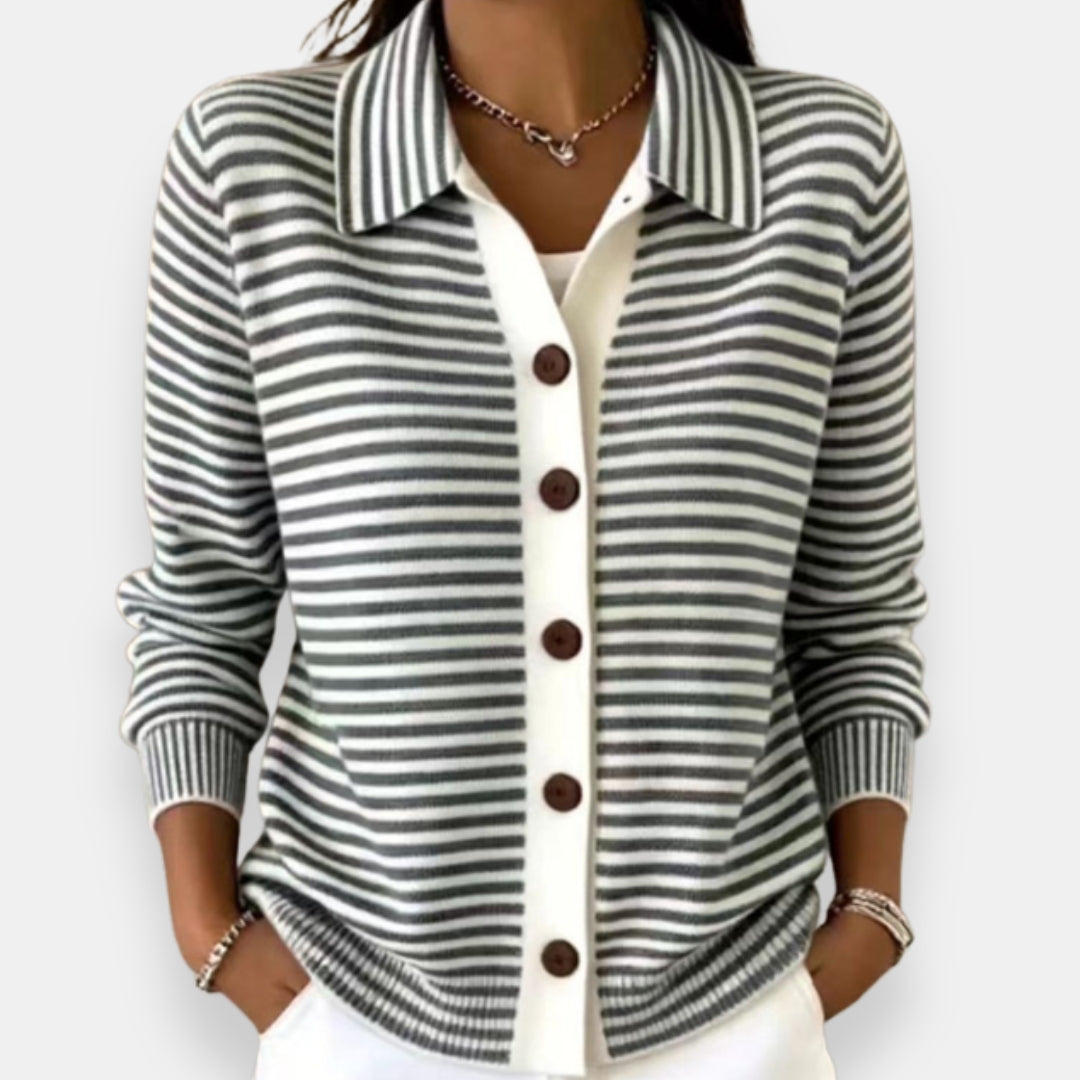 Cheryl – Striped Collared Button-Down Cardigan