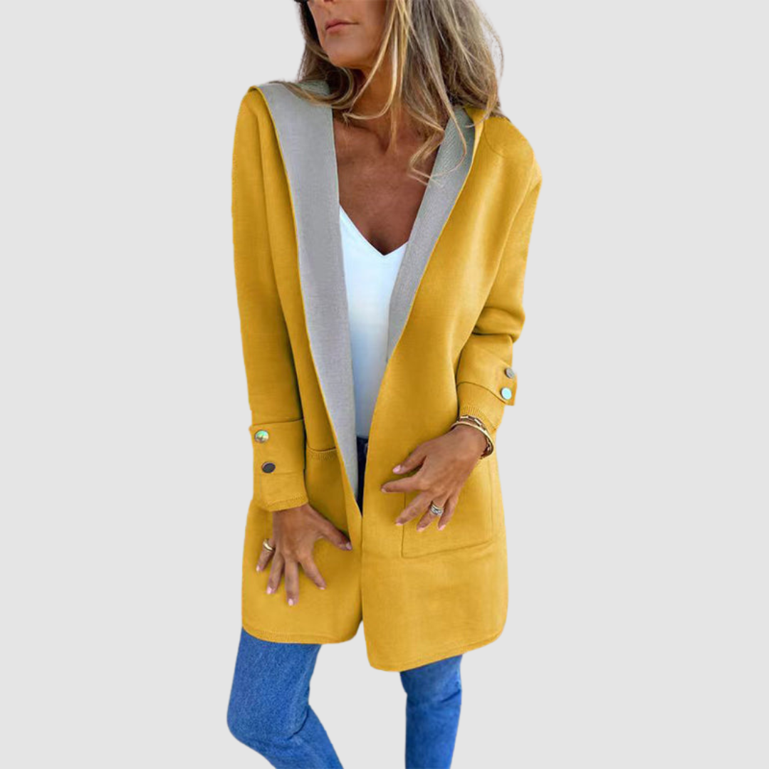 Vera – Hooded Colourblock Open-Front Cardigan