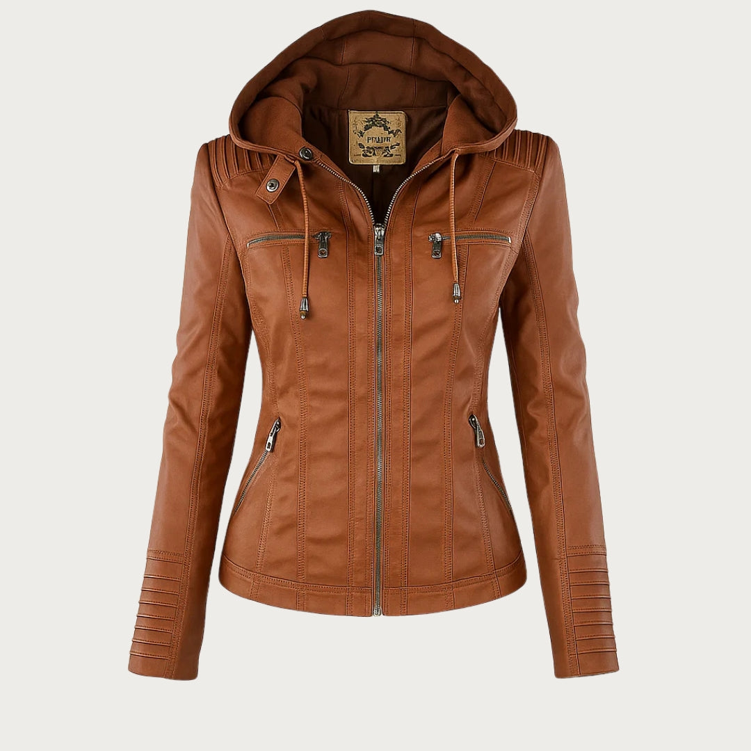 Bryony – Hooded Biker Jacket with Zip Detail