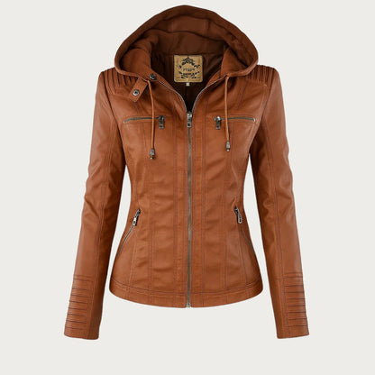 Bryony – Hooded Biker Jacket with Zip Detail