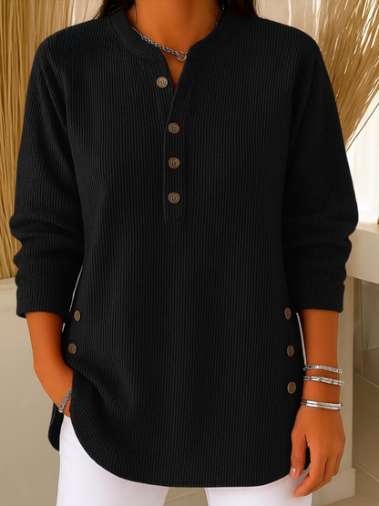 Georgina – Ribbed Henley Button Top