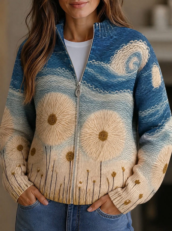 Maxine – Artistic Meadow Print Zip Jacket