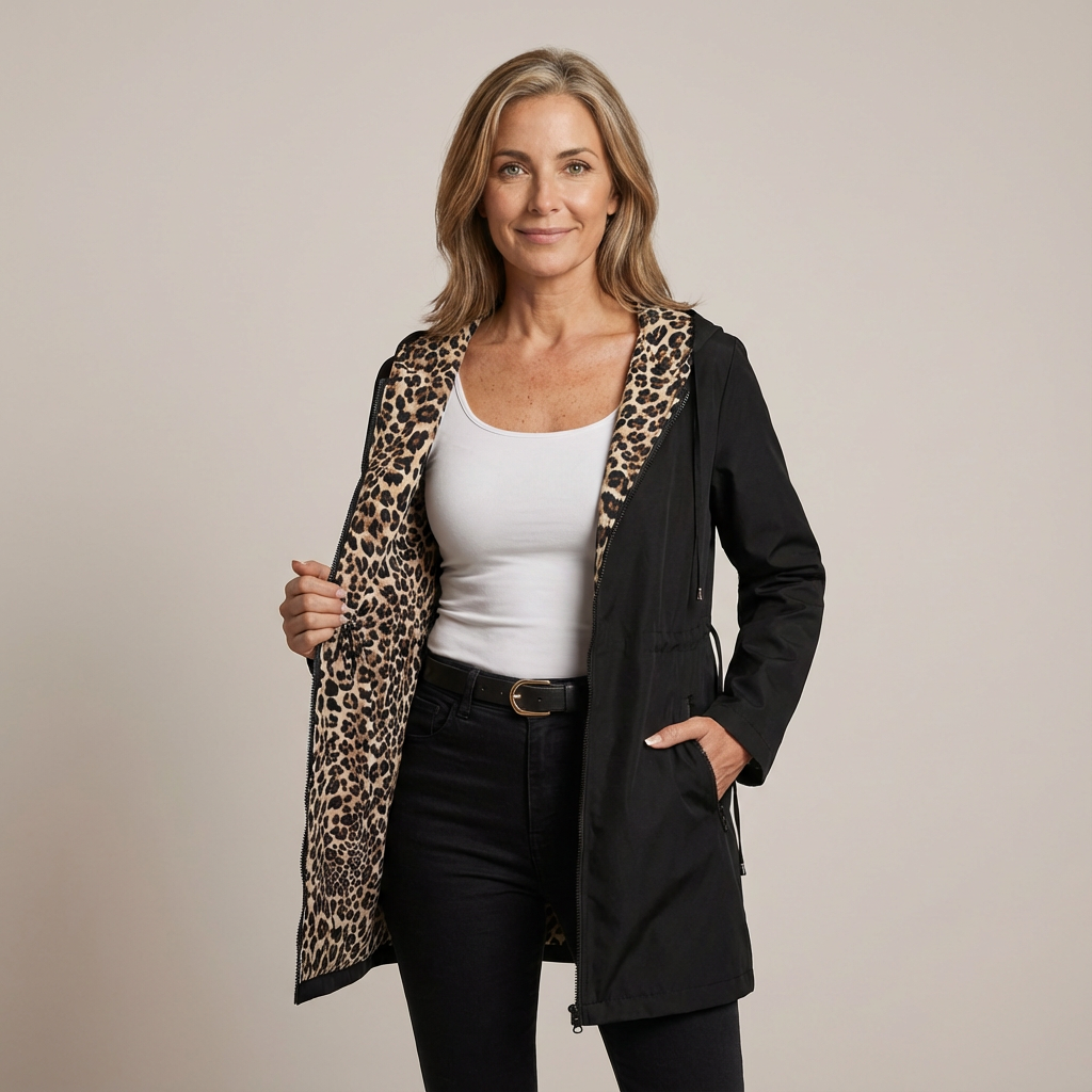 Nicola – Reversible Hooded Coat with Leopard Lining