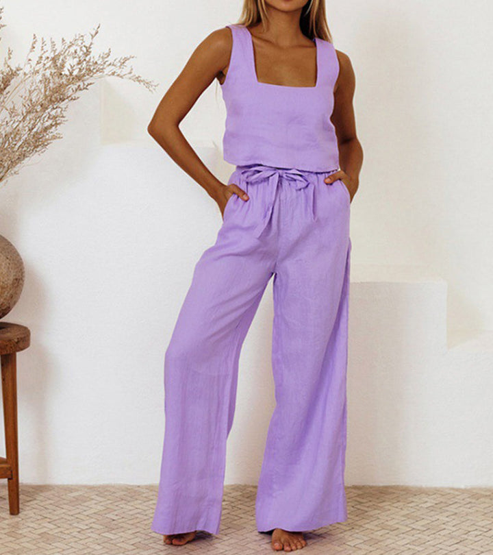 Cara | Minimalist Top Set and Wide Leg Trousers