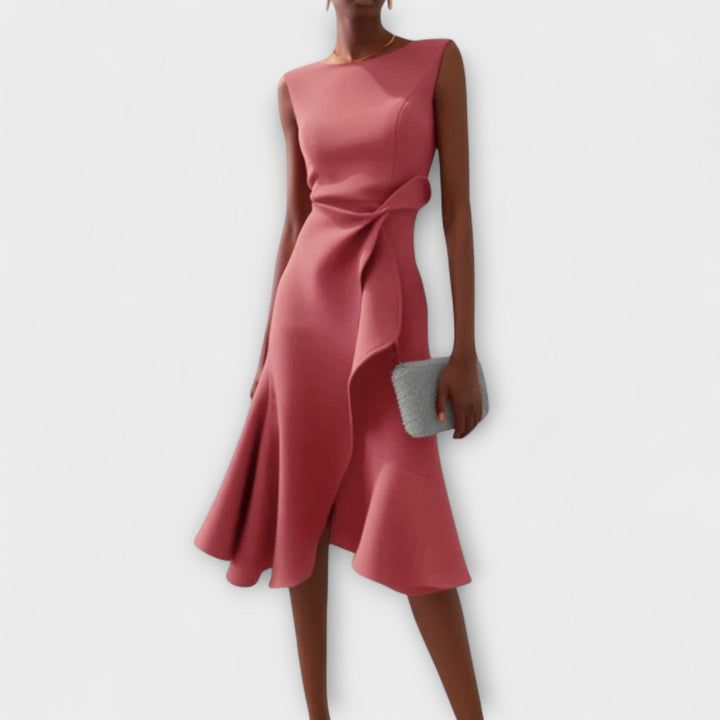 Evie | Draped Asymmetric Midi Dress