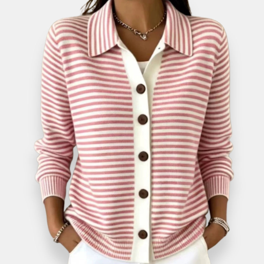 Cheryl – Striped Collared Button-Down Cardigan