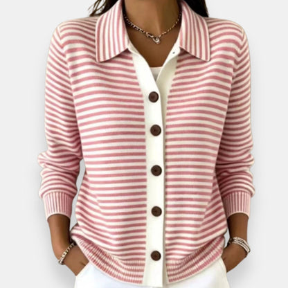 Cheryl – Striped Collared Button-Down Cardigan