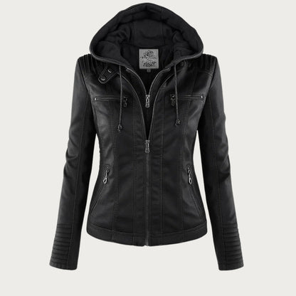 Bryony – Hooded Biker Jacket with Zip Detail