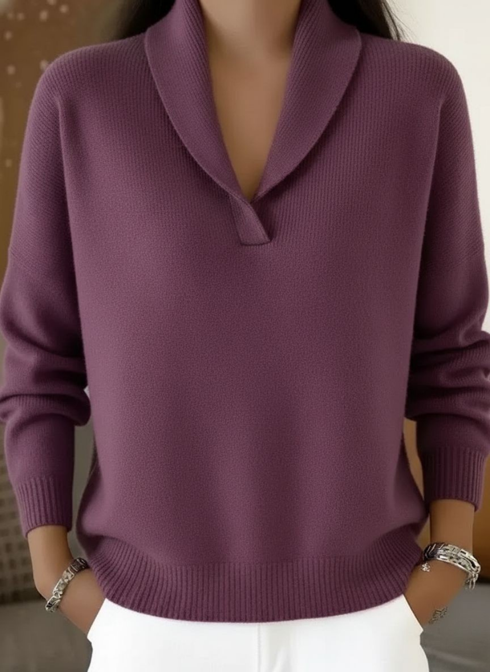 Lesley – Shawl Collar Knit Jumper