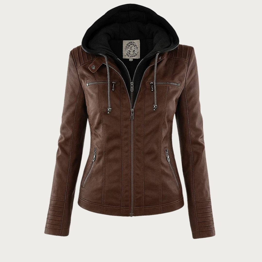 Bryony – Hooded Biker Jacket with Zip Detail
