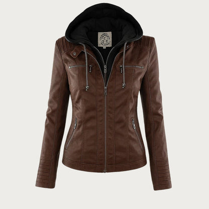 Bryony – Hooded Biker Jacket with Zip Detail